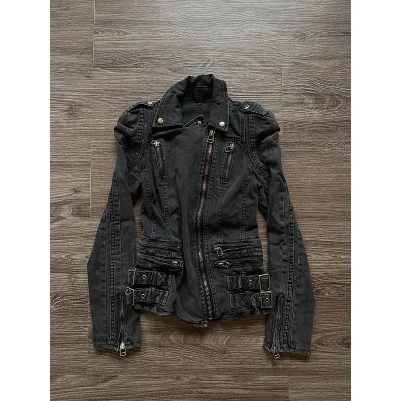 Buckle-Detailed Denim Moto Jacket product view 6