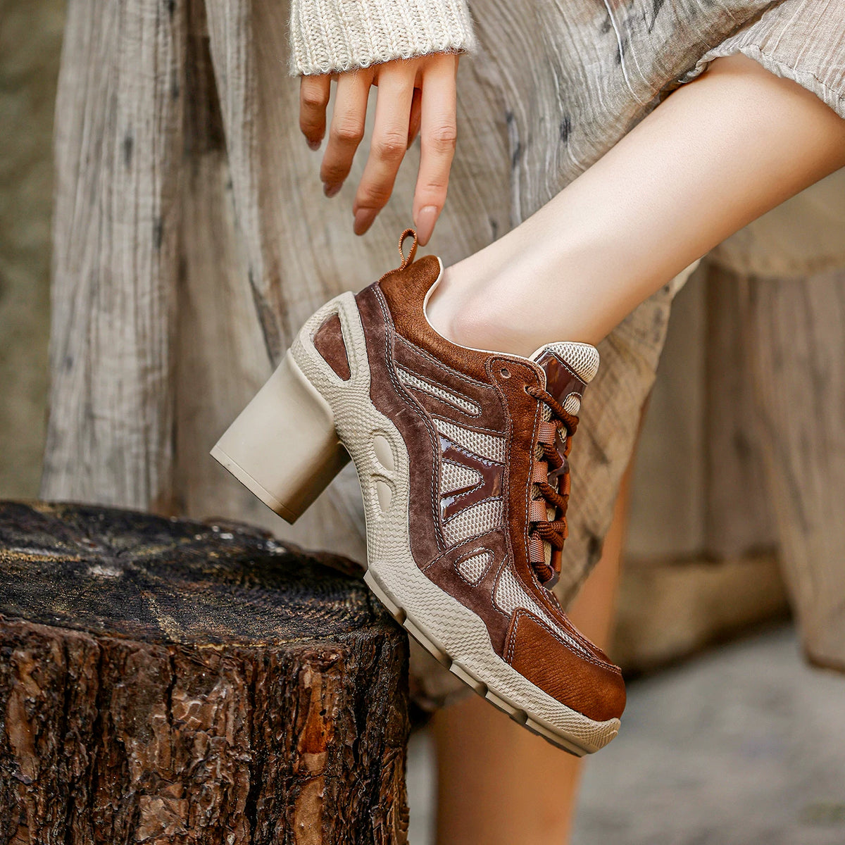 Retro Panel Chunky-Heel Sneakers product view 6
