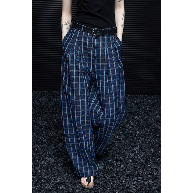 Blue Plaid Wide-Leg Trousers product view 6