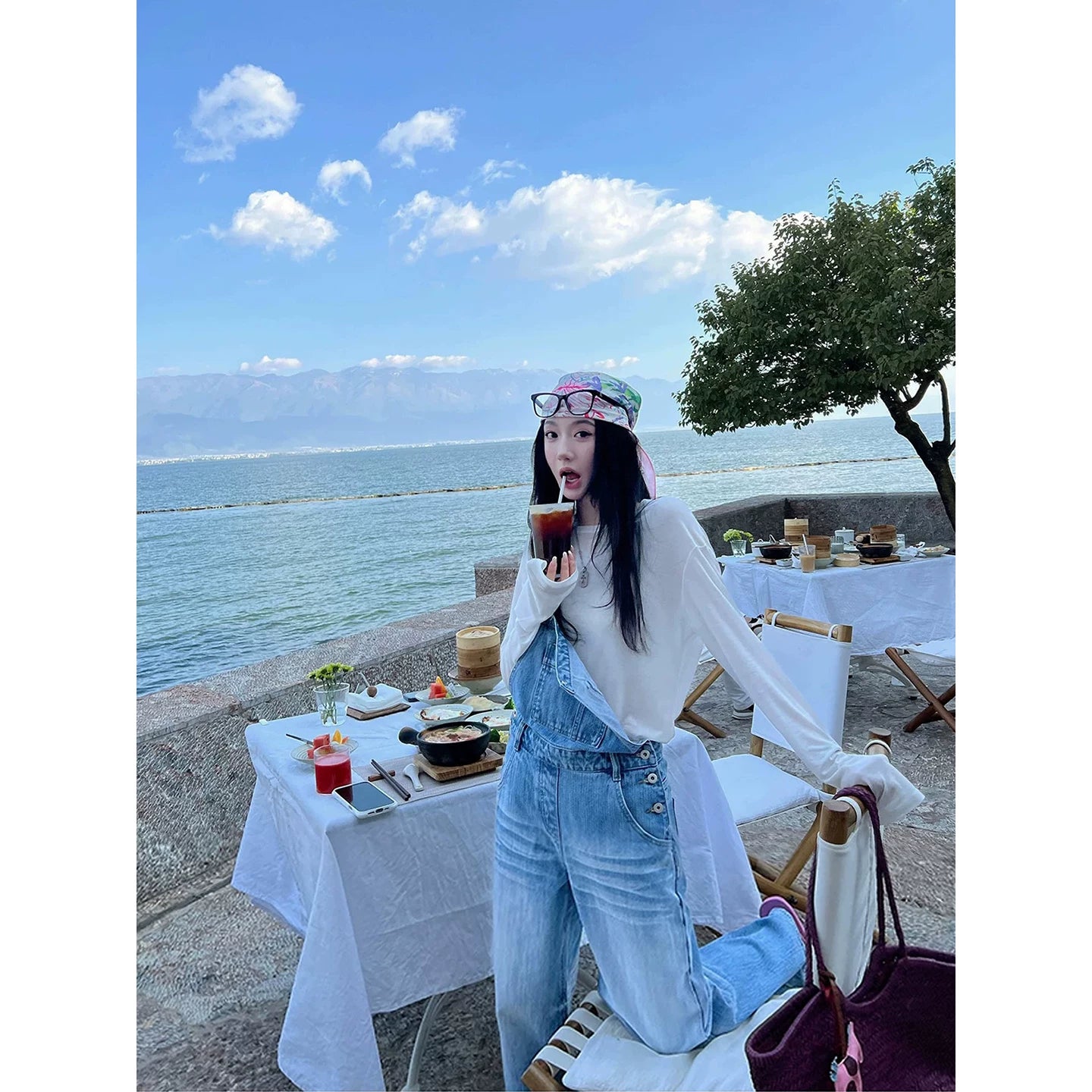 Relaxed Wide-Leg Denim Overalls product view 6