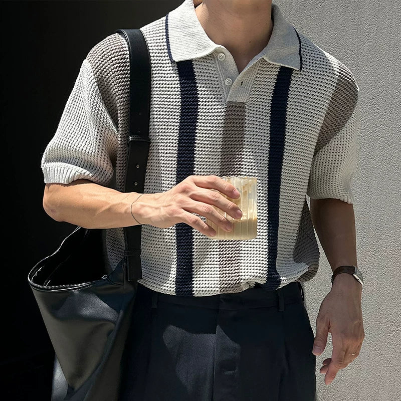 Open-Knit Striped Polo Shirt product view 6