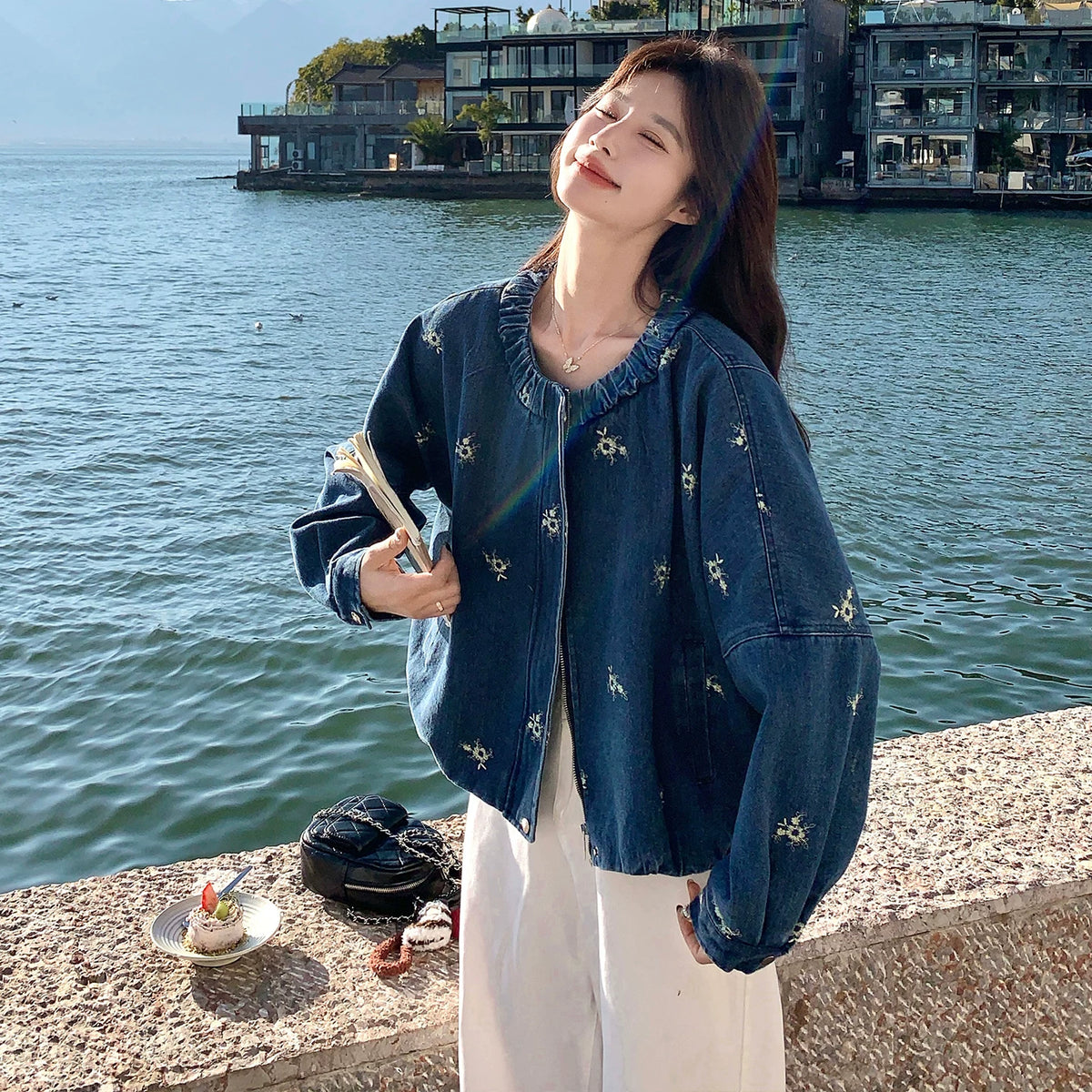 Embroidered Balloon-Sleeve Denim Jacket product view 5