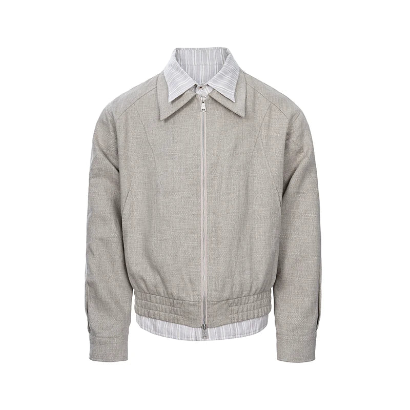 Layered-Collar Linen-Blend Zip Jacket product view 1