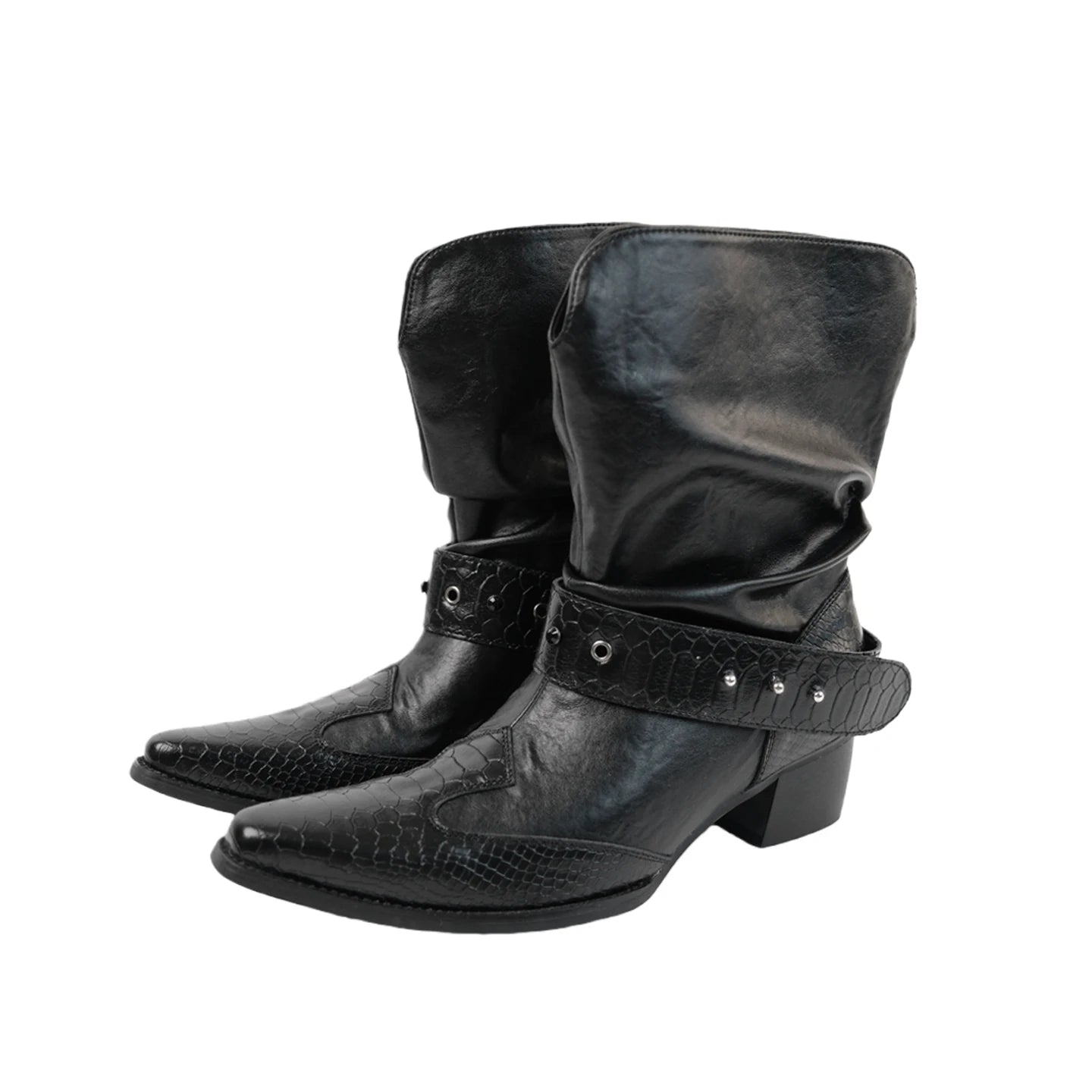 Croc-Panel Buckled Western Ankle Boots product view 1