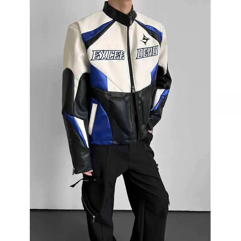 Color-Block Embroidered Moto Jacket product view 6