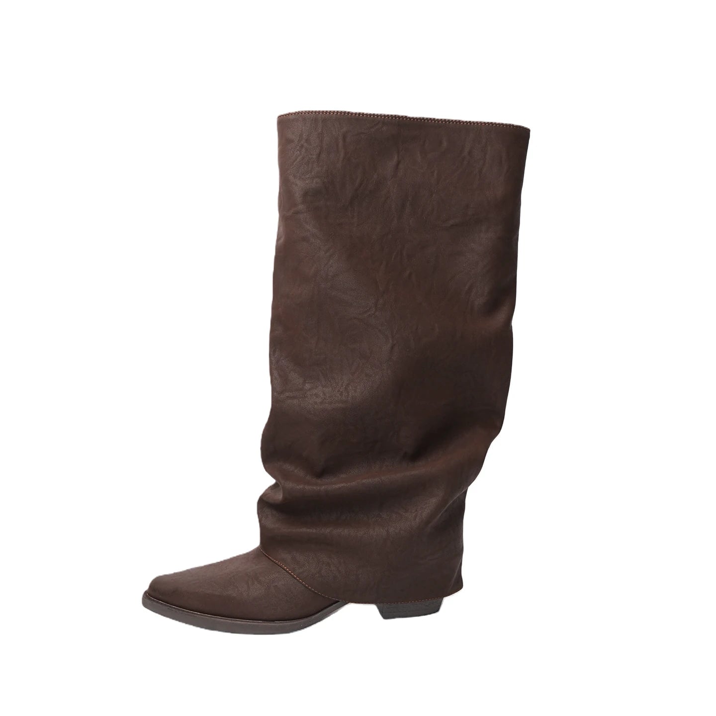 Brown Slouch-Shaft Pointed Tall Boots product view 1