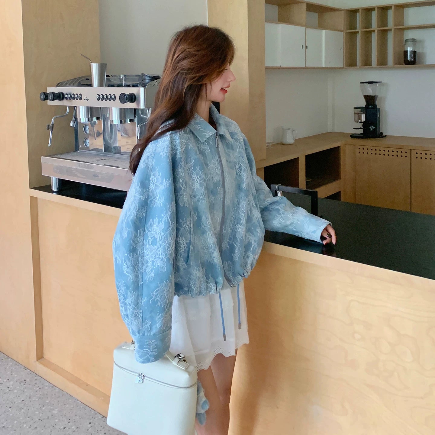 Lace-Panel Blue Denim Jacket product view 5