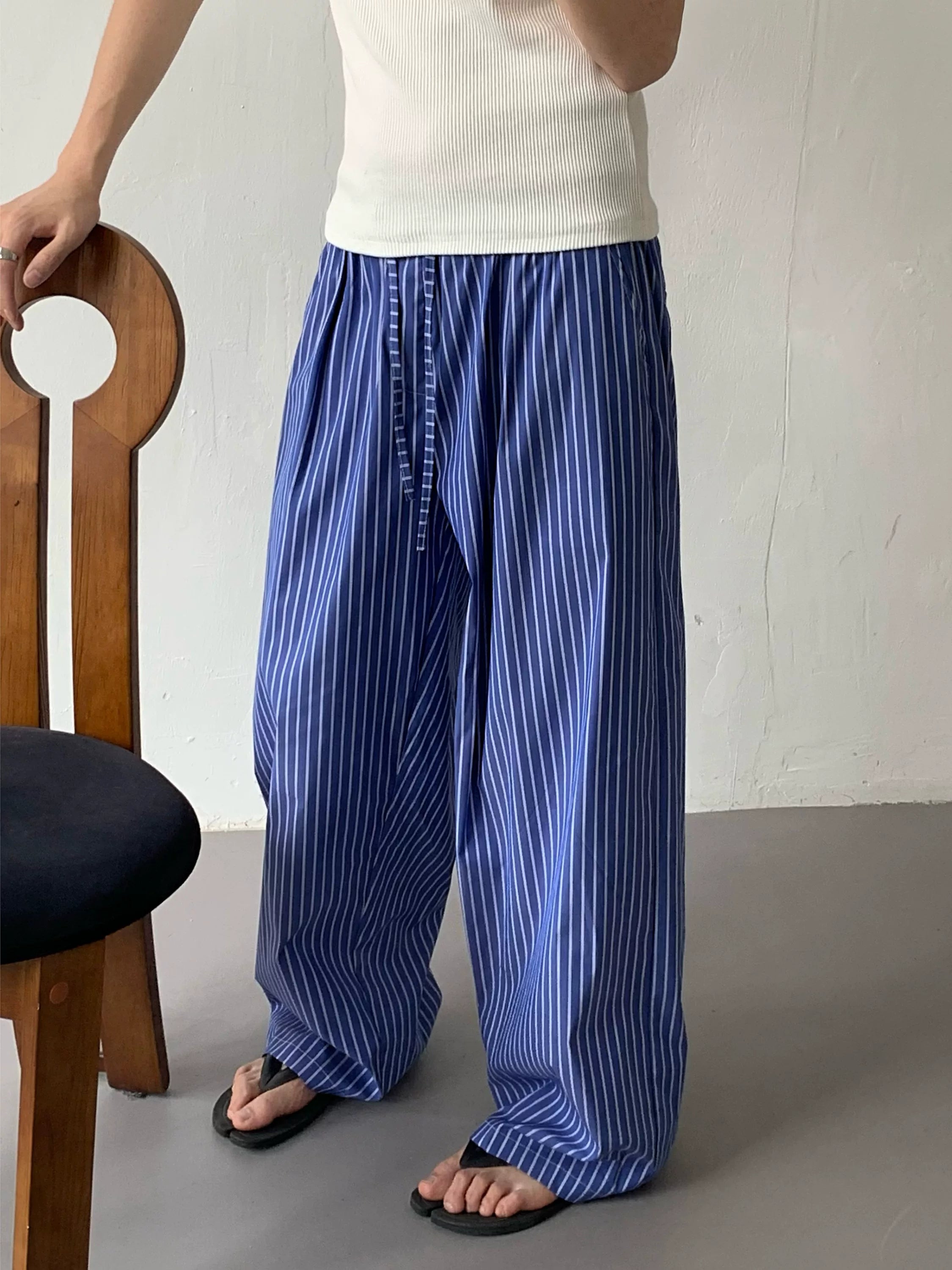 Blue Pinstripe Wide-Leg Pants product view 4