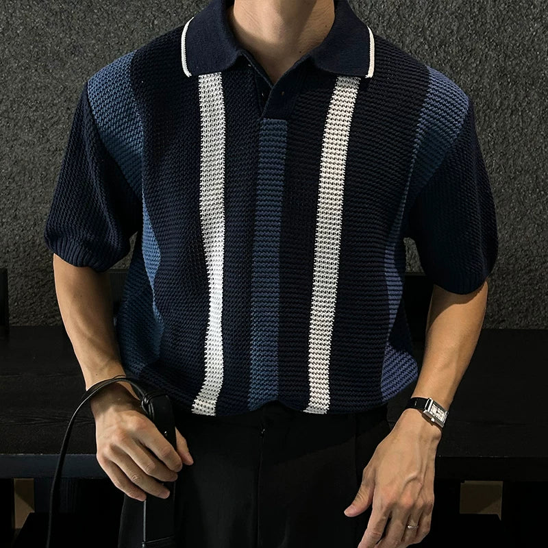 Open-Knit Striped Polo Shirt product view 7