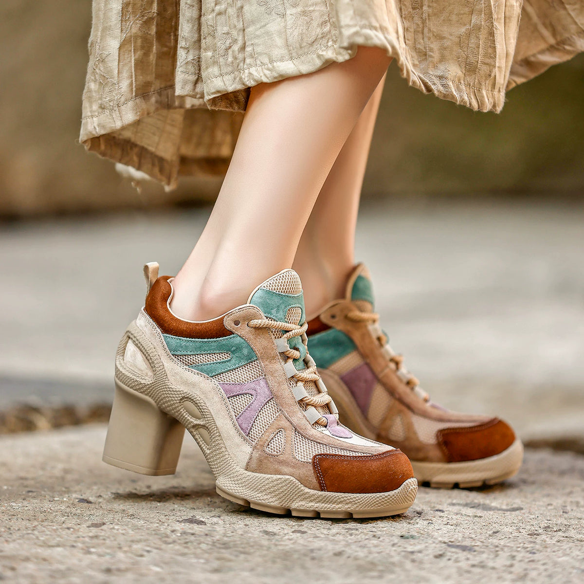 Retro Panel Chunky-Heel Sneakers product view 7