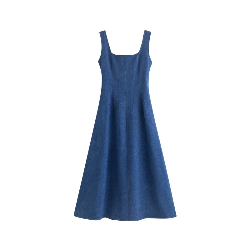 Blue Denim Square-Neck Maxi Dress product view 6