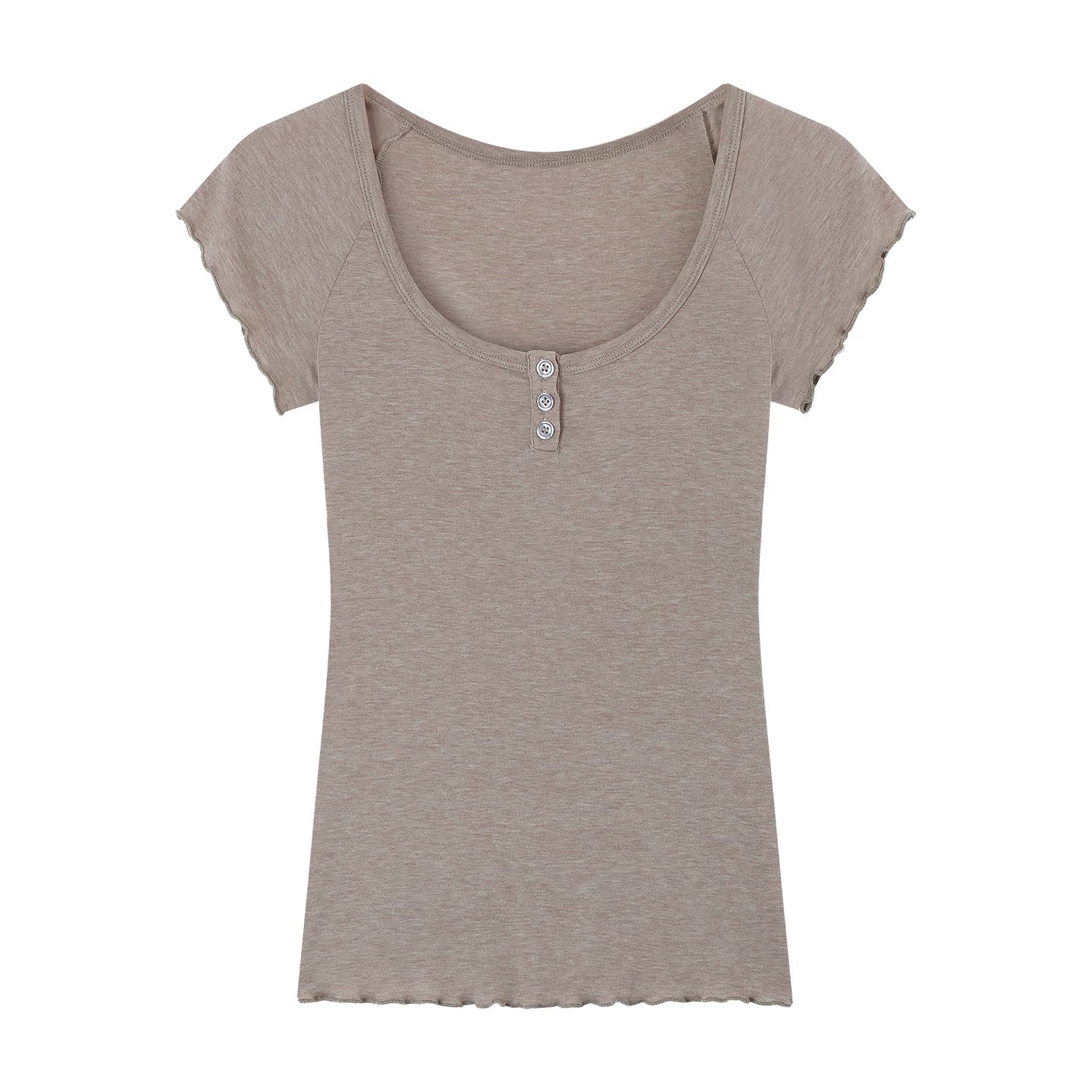 Khaki Ruched Flutter-Sleeve T-Shirt product view 4