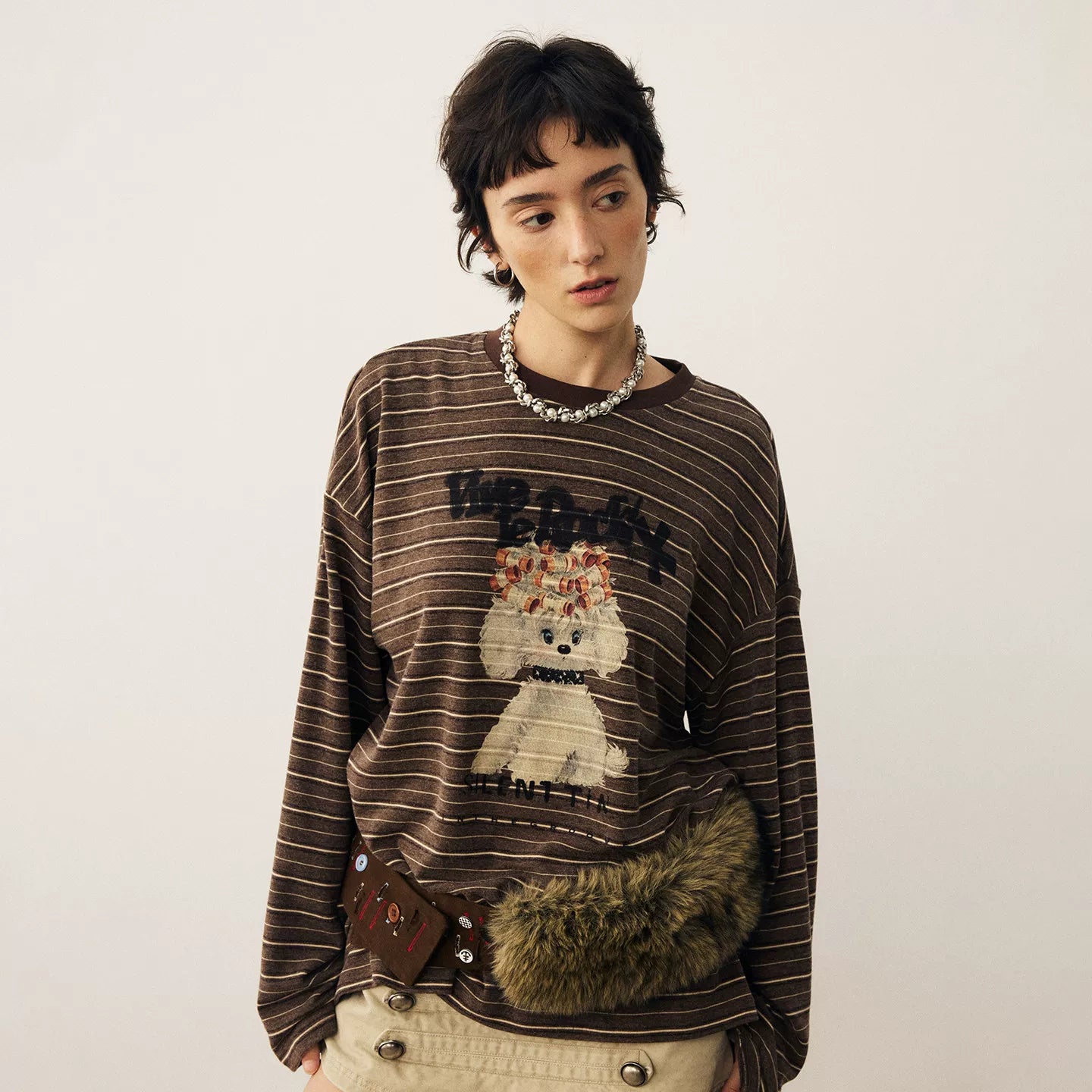 Striped Puppy Graphic Long-Sleeve T-Shirt product view 6