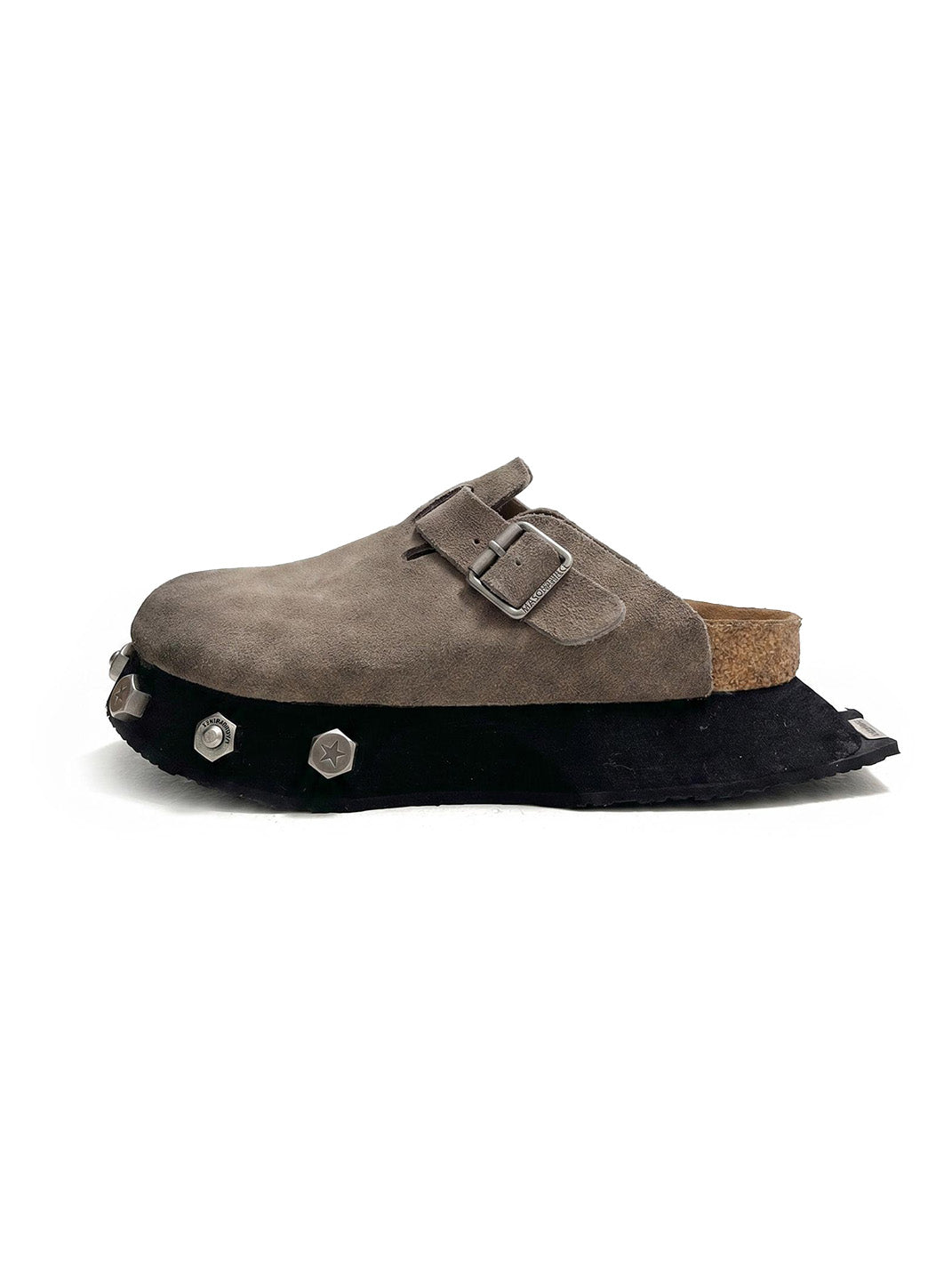 Frosted-Suede Thick-Sole Buckle Clogs