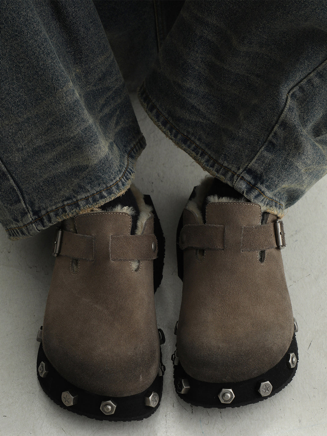 Frosted-Suede Thick-Sole Buckle Clogs - View 3