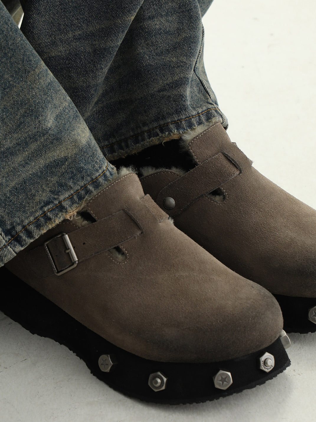 Frosted-Suede Thick-Sole Buckle Clogs - View 4