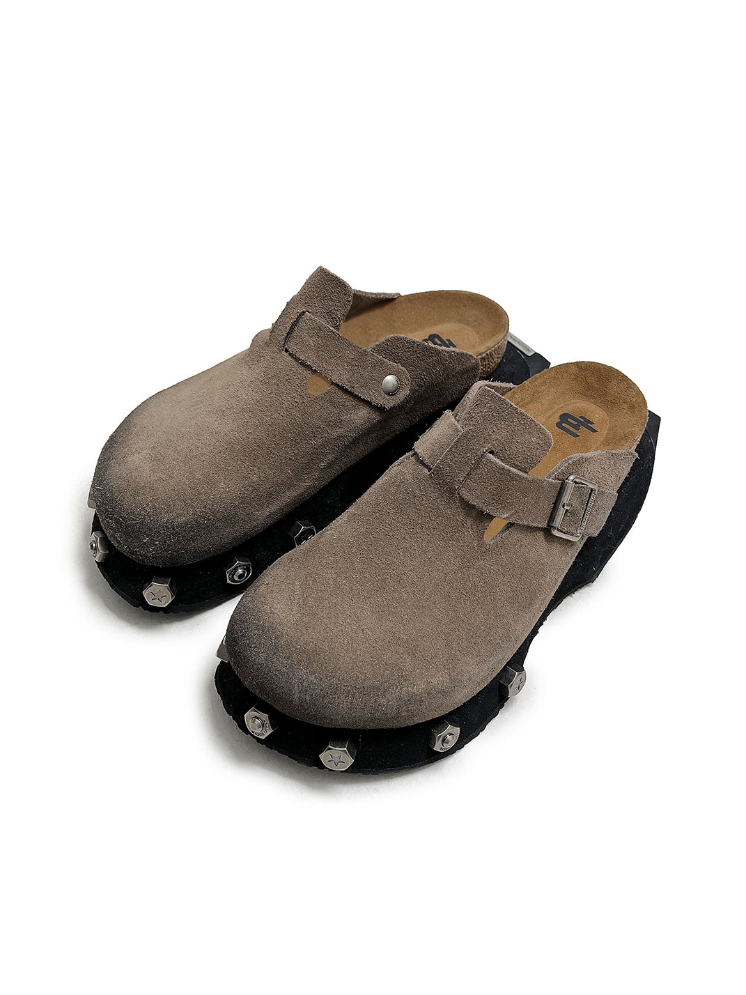Frosted-Suede Thick-Sole Buckle Clogs - View 6