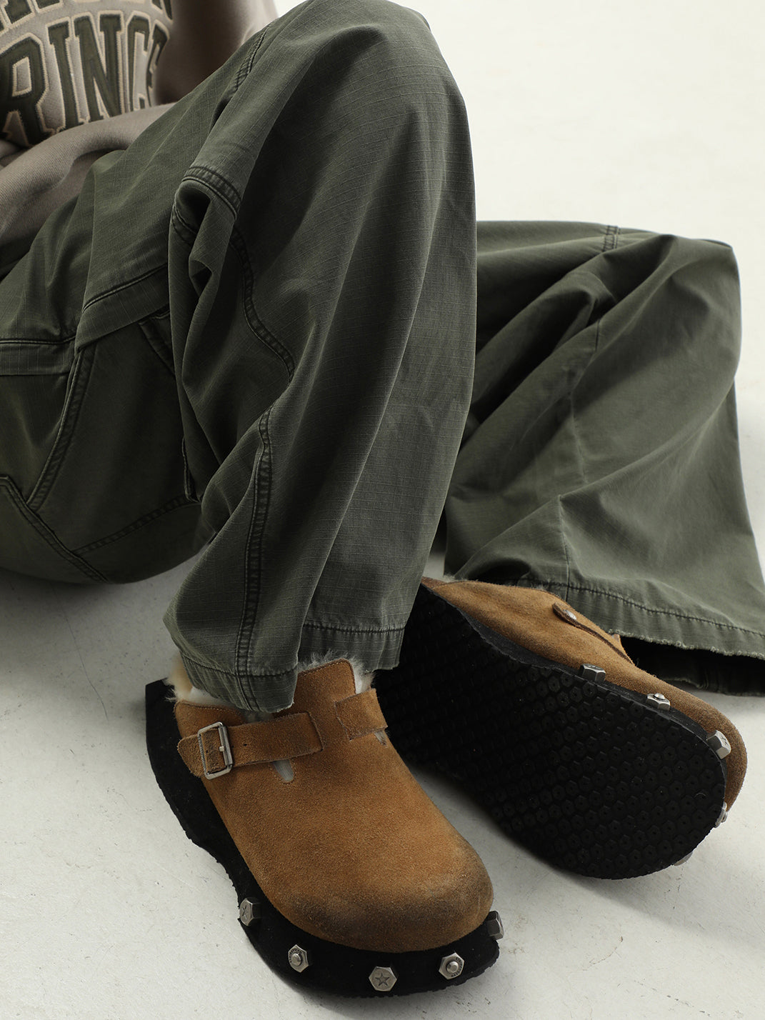 Frosted-Suede Thick-Sole Buckle Clogs - View 14
