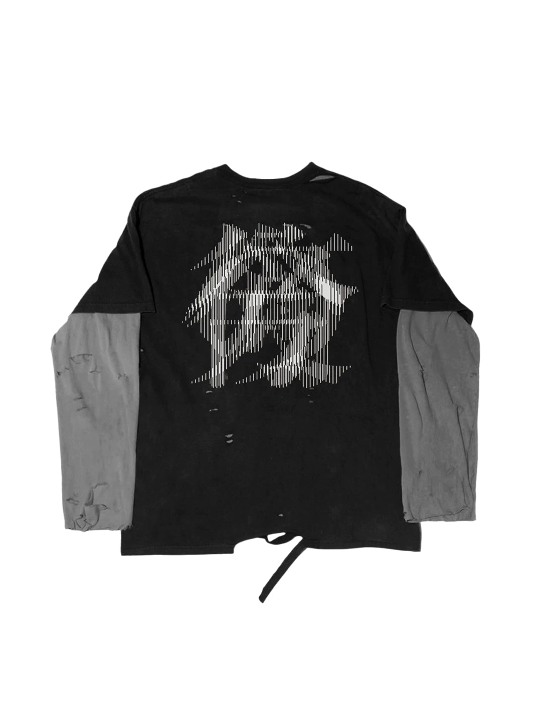 Contrast-Sleeve Distressed Graphic Long-Sleeve Tee