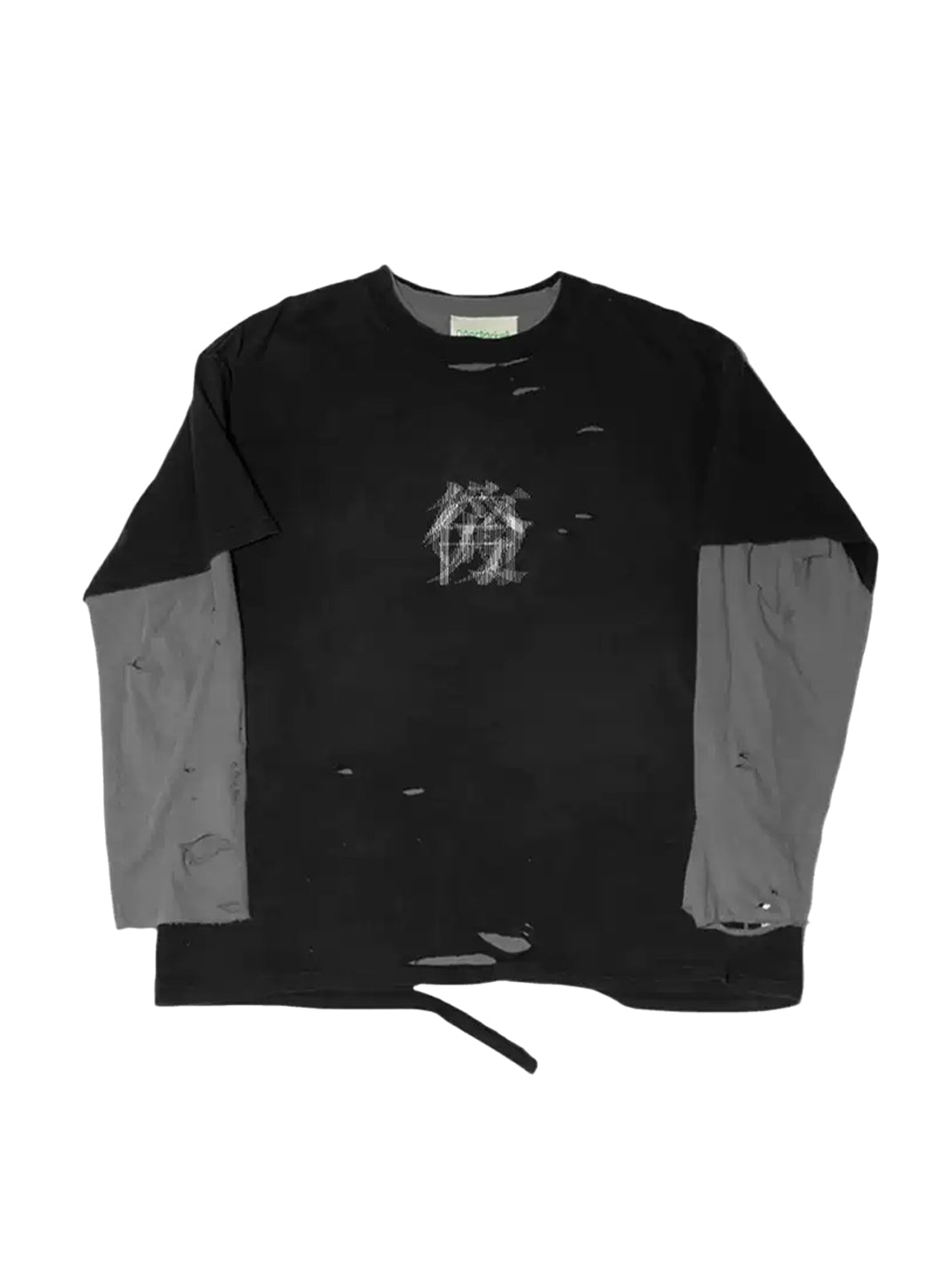 Contrast-Sleeve Distressed Graphic Long-Sleeve Tee - View 4