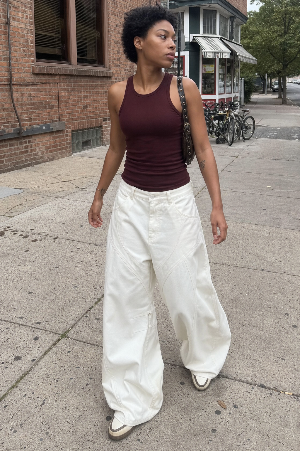 UGC sidewalk styling of Men's Frayed Wide-Leg Machete Jeans