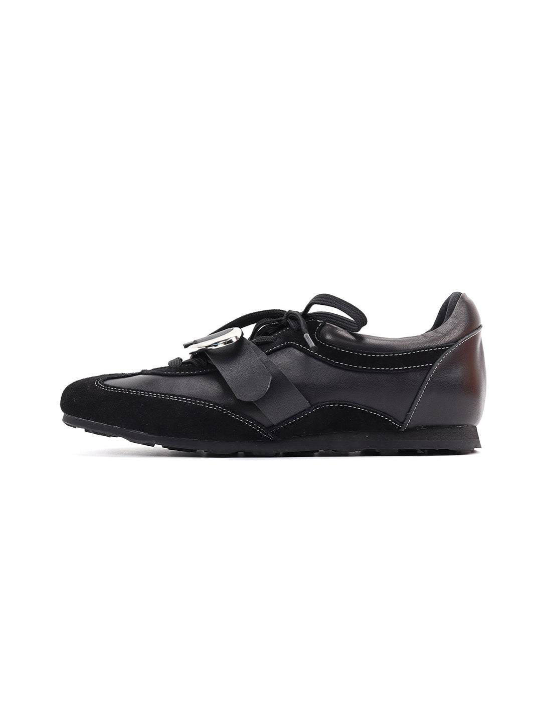 Metal-Panel Leather German Trainer Sneakers - View 12