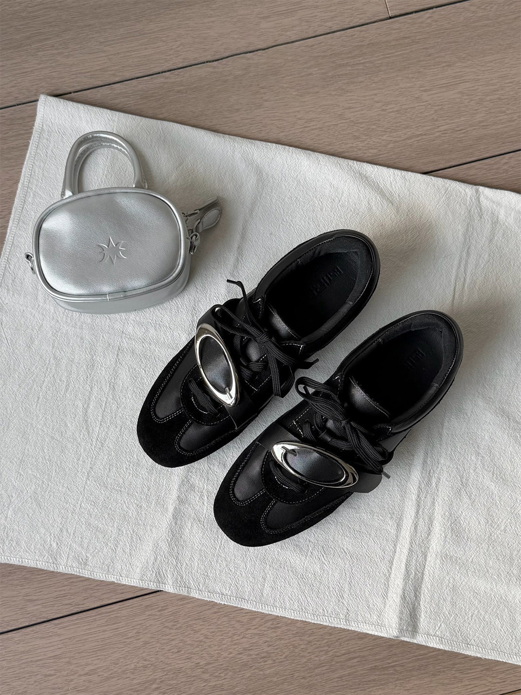 Metal-Panel Leather German Trainer Sneakers - View 13