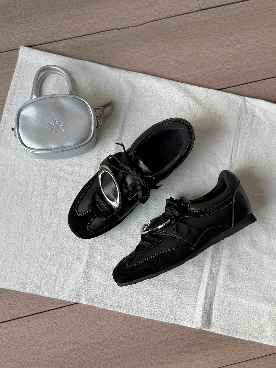 Metal-Panel Leather German Trainer Sneakers - View 15