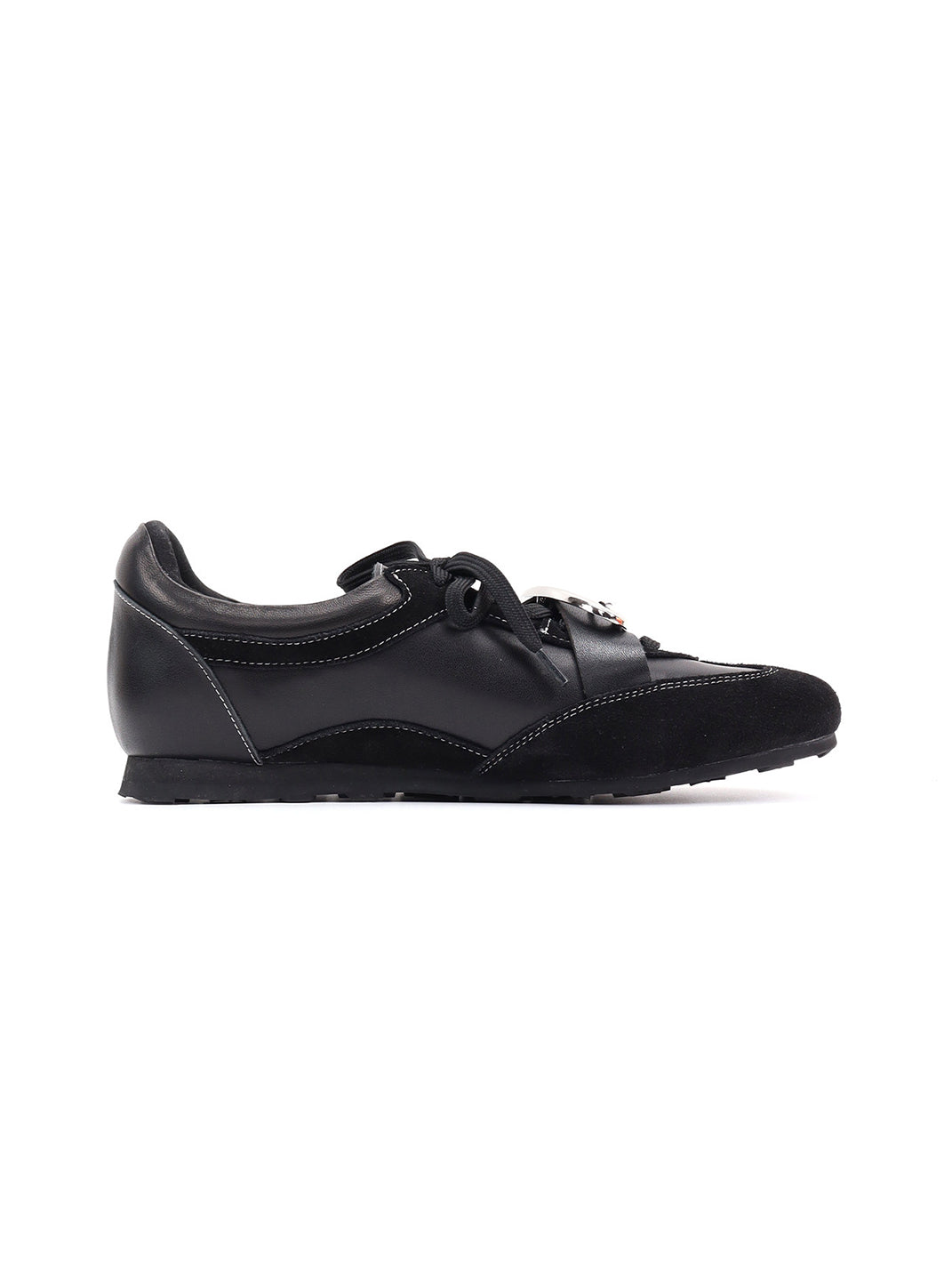 Metal-Panel Leather German Trainer Sneakers - View 20