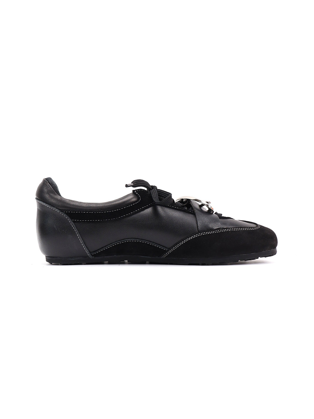 Metal-Panel Leather German Trainer Sneakers - View 21