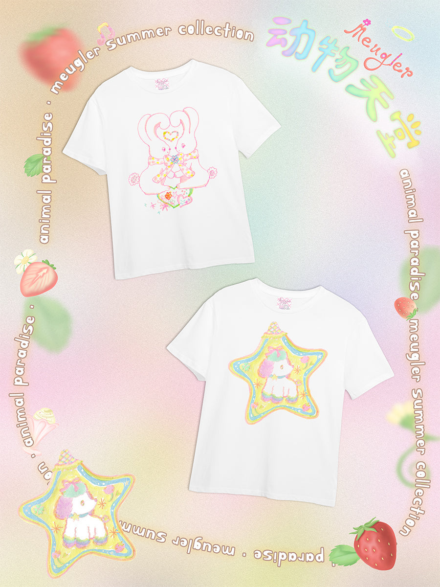 Bunny Star Print White Cotton Tee