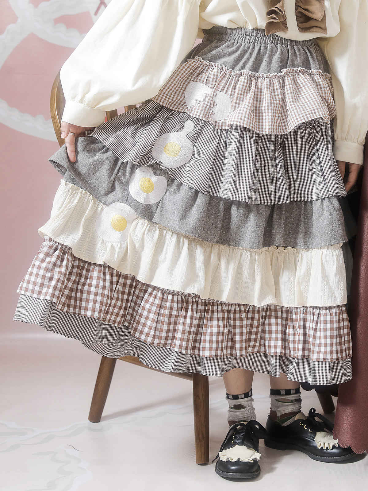 Gingham Tiered Egg Ruffle Skirt