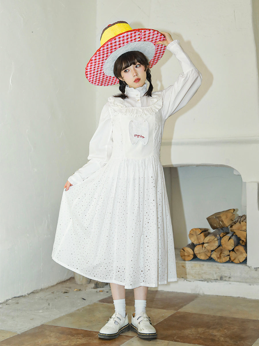 White Ruffle Neck Lace Petticoat Dress