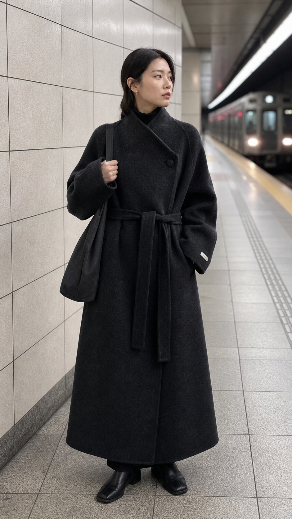 Midnight Guardian Wrap Wool Coat showcase 3