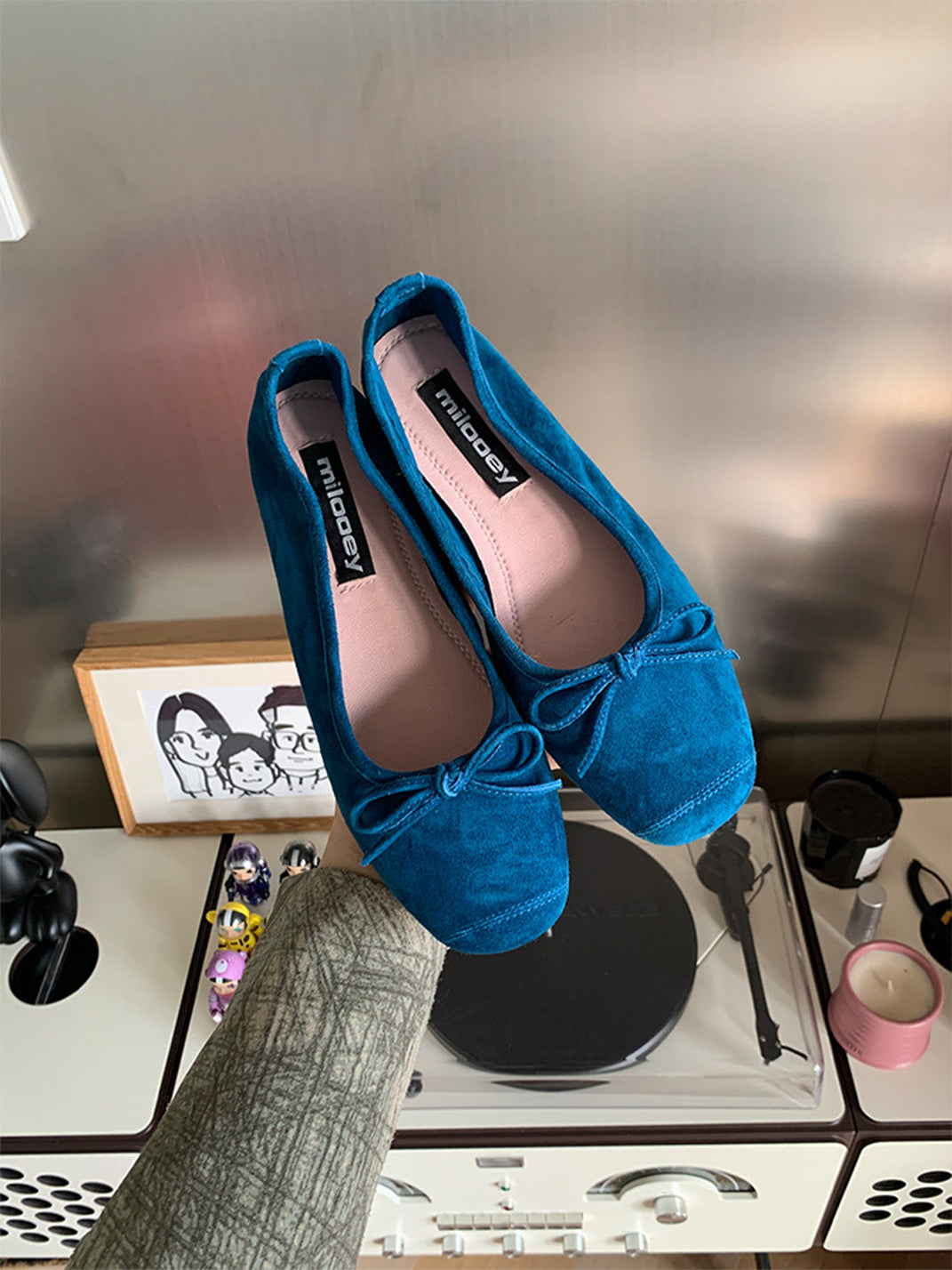 Bow-Trim Velvet Square-Toe Ballet Flats - View 31