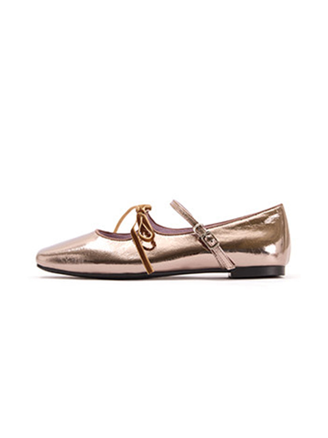 Metallic Double-Strap Square-Toe Ballet Flats - View 8