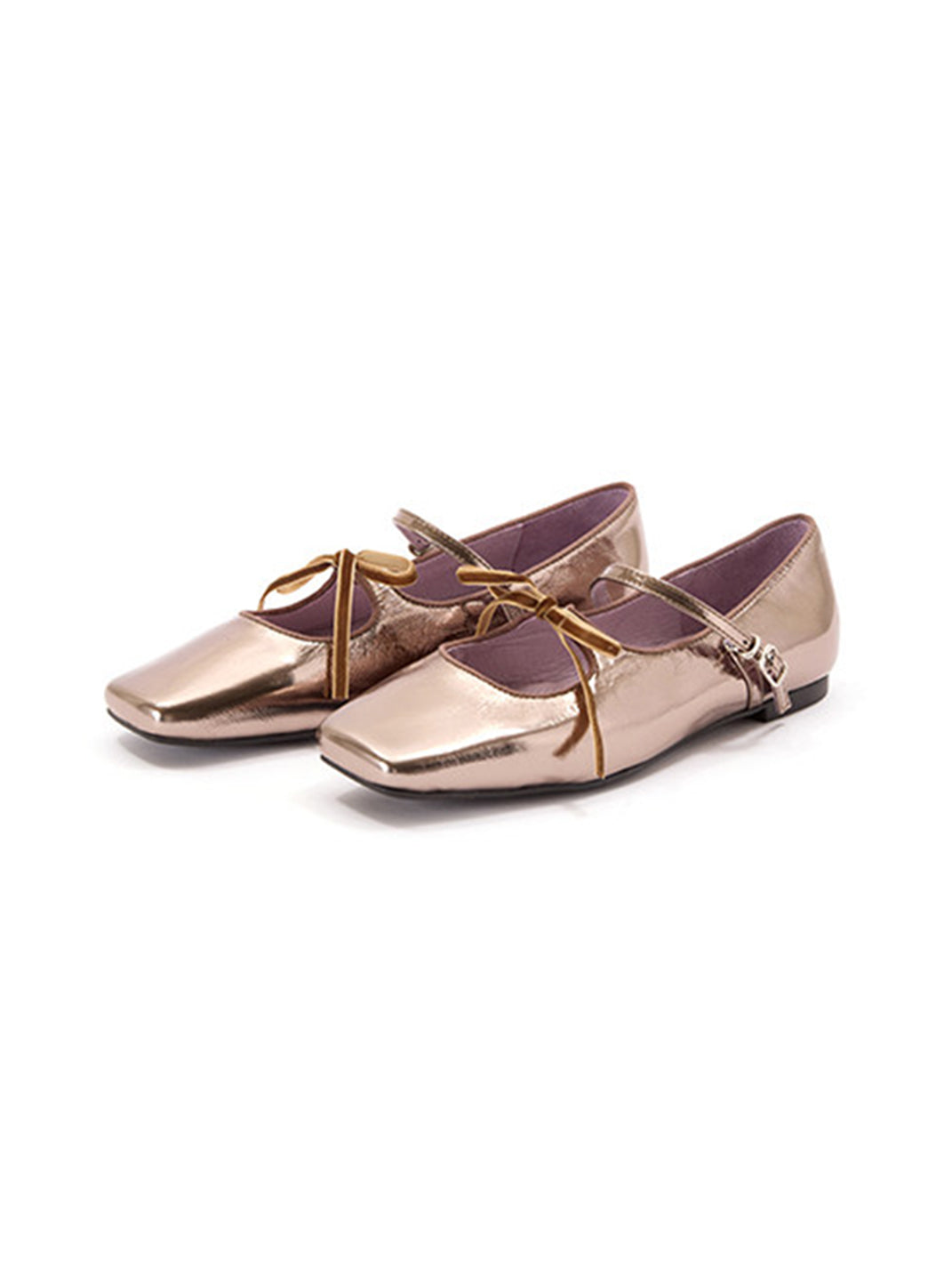 Metallic Double-Strap Square-Toe Ballet Flats - View 11