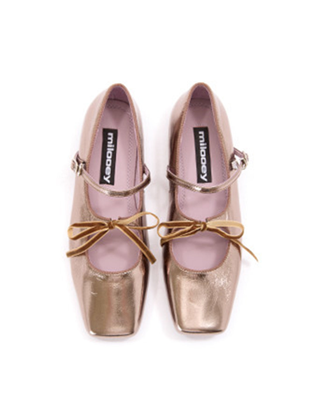 Metallic Double-Strap Square-Toe Ballet Flats - View 12
