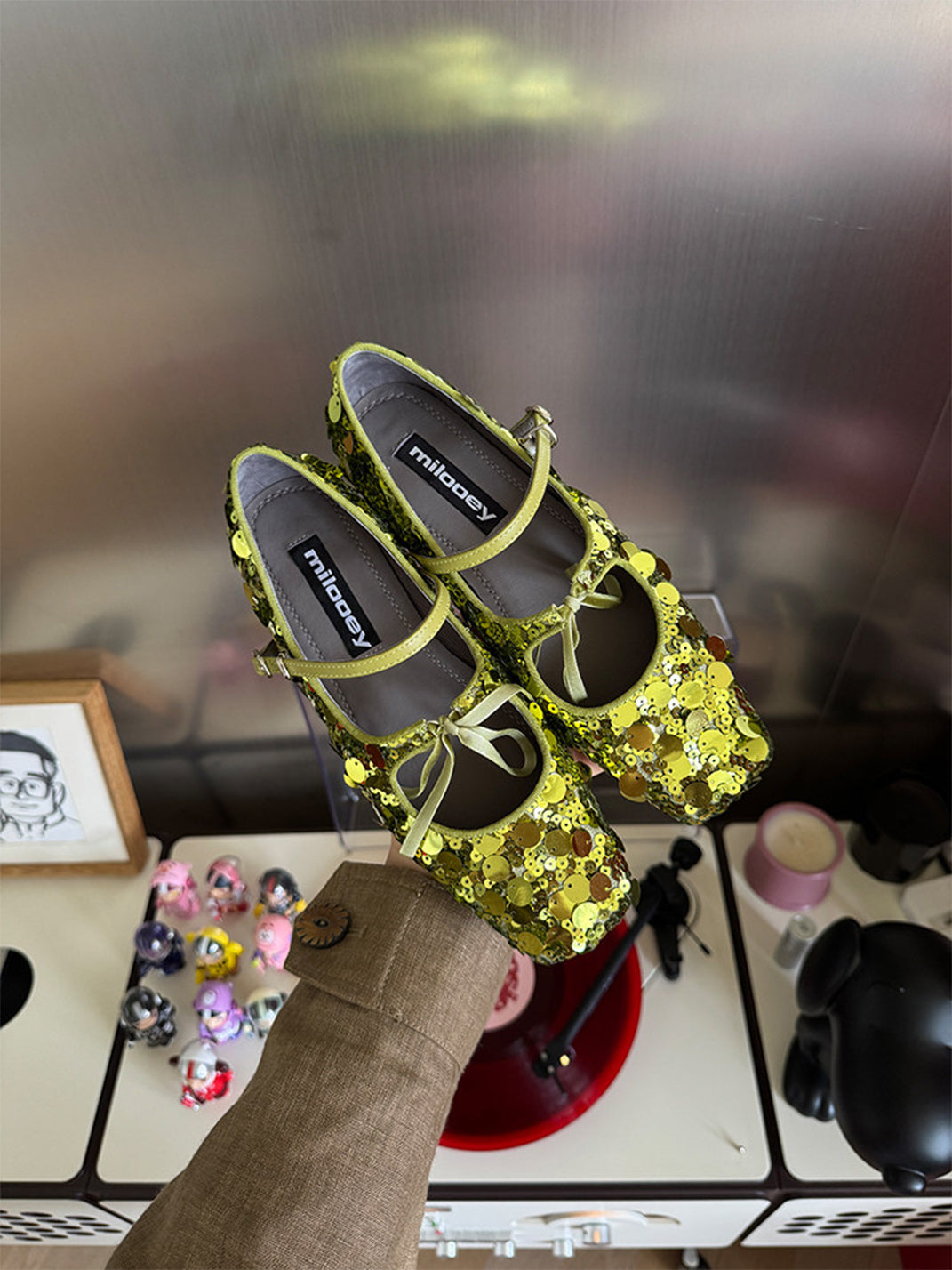 Metallic Double-Strap Square-Toe Ballet Flats - View 21