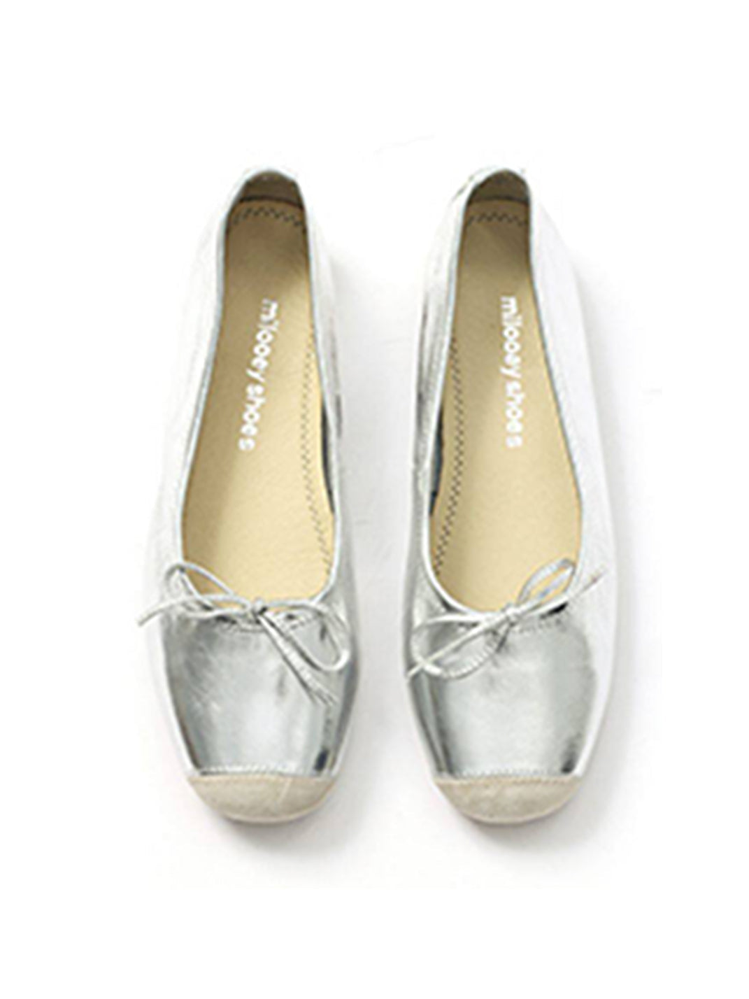 Square-Toe Metallic Bow Ballet Flats - View 5
