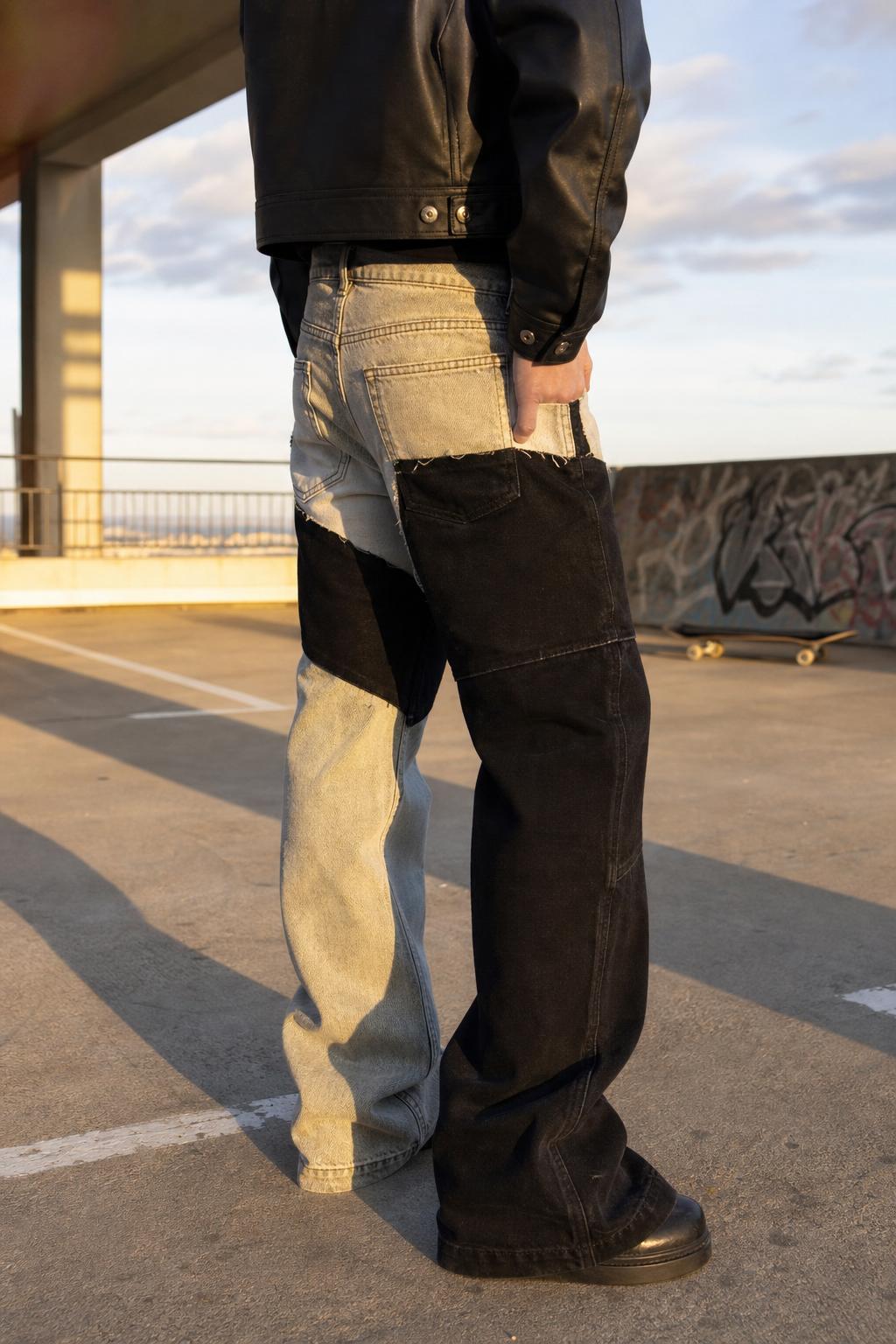 Monochrome Patchwork Wide Jeans UGC showcase 4
