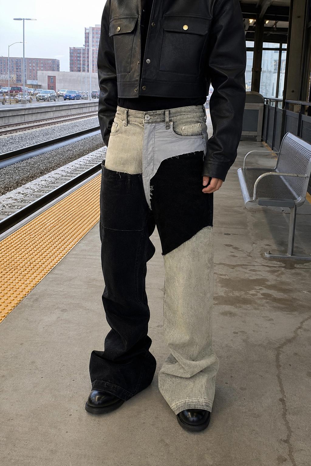 Monochrome Patchwork Wide Jeans UGC showcase 5