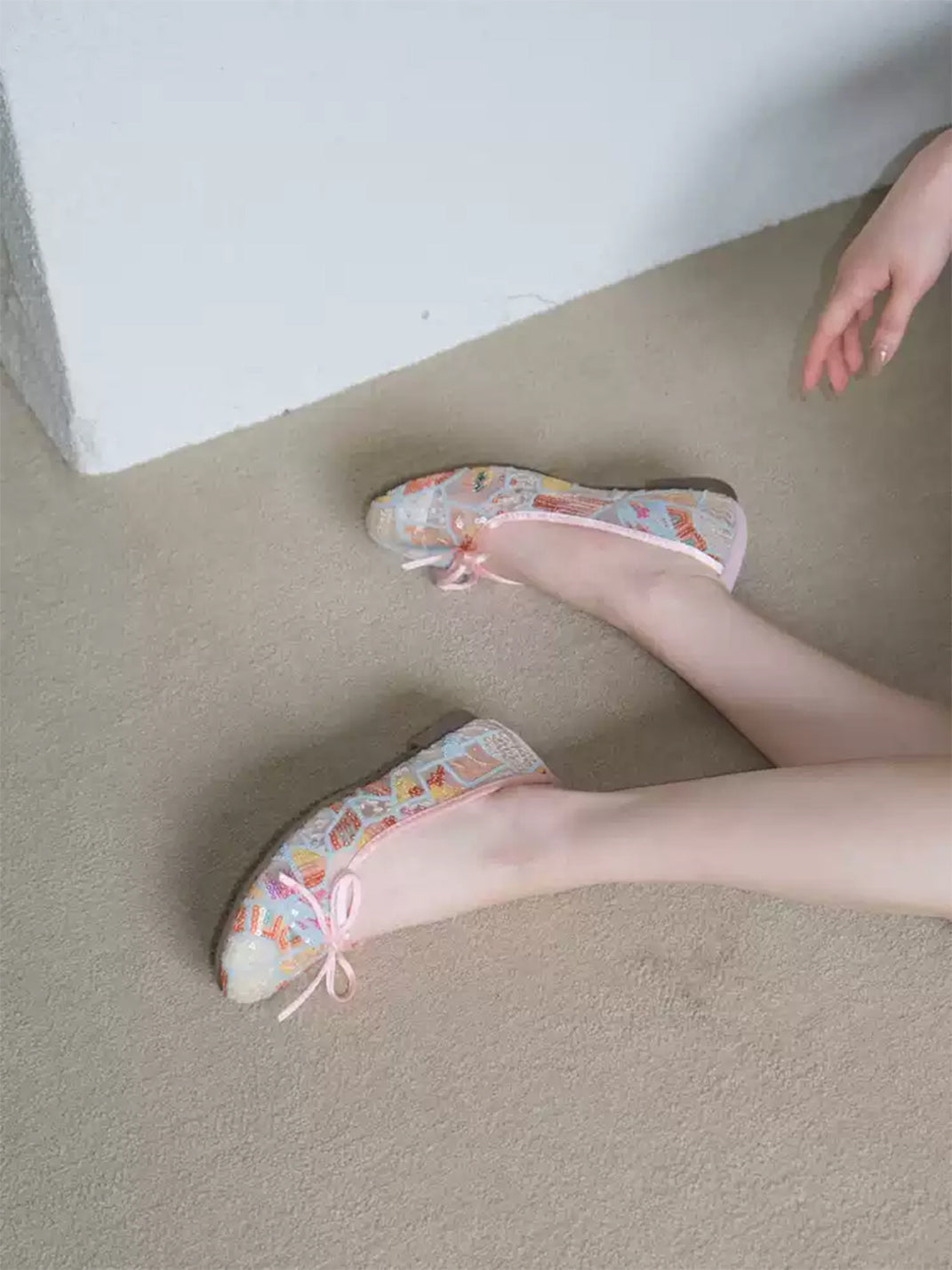 Floral-Mesh Bow Ballet Flats - View 3