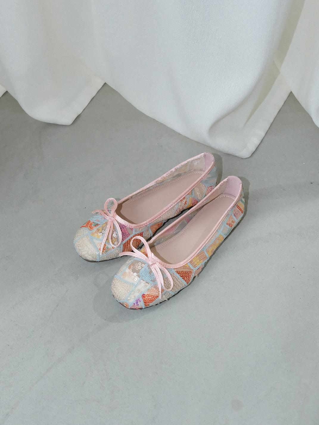 Floral-Mesh Bow Ballet Flats - View 8