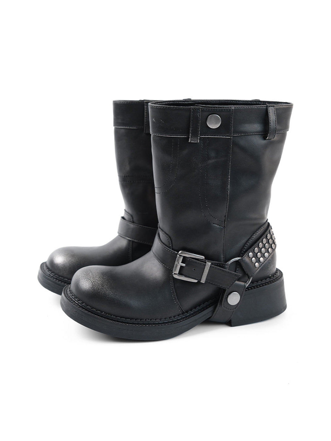 Triple-Buckle Leather Biker Ankle Boots - View 12