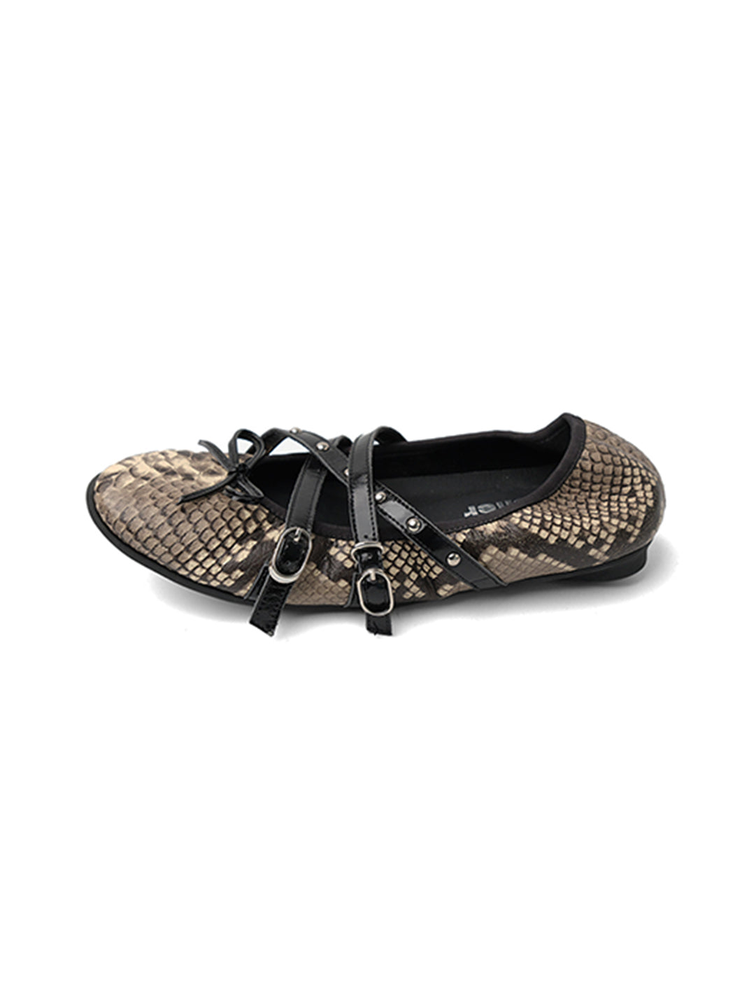 Snakeskin Bow-Strap Ballet Flats