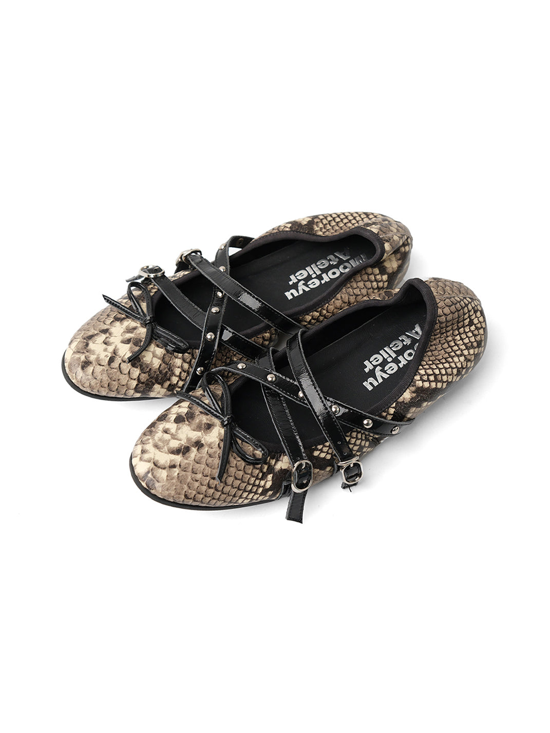 Snakeskin Bow-Strap Ballet Flats - View 8