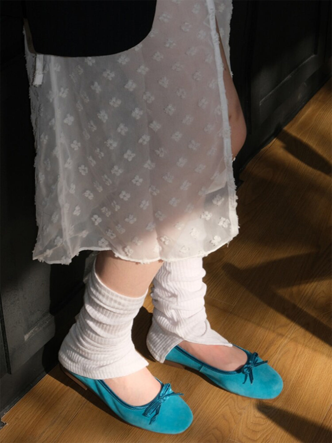 Turquoise Bow Soft Ballet Flats - View 2