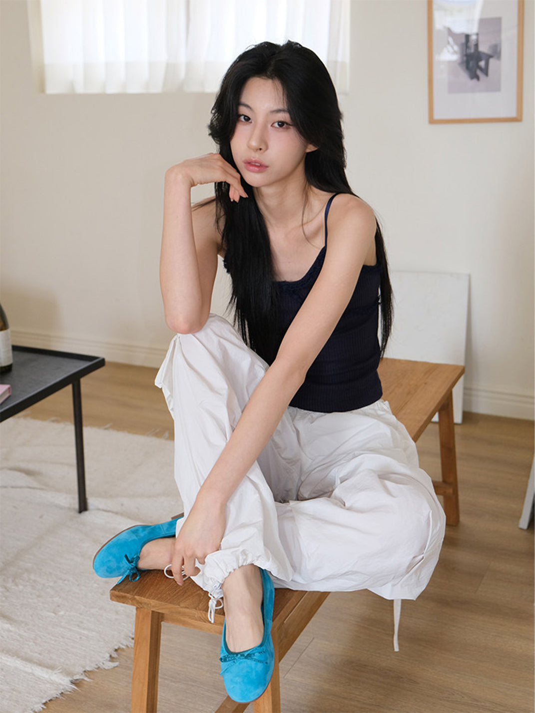 Turquoise Bow Soft Ballet Flats - View 4