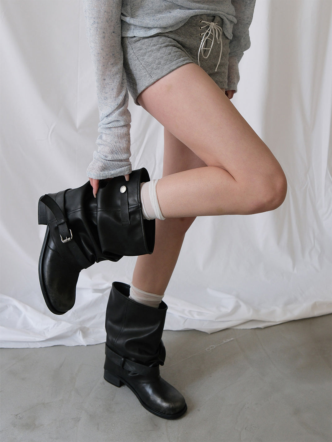 Ruched Buckle Mid-Calf Block-Heel Boots - View 4